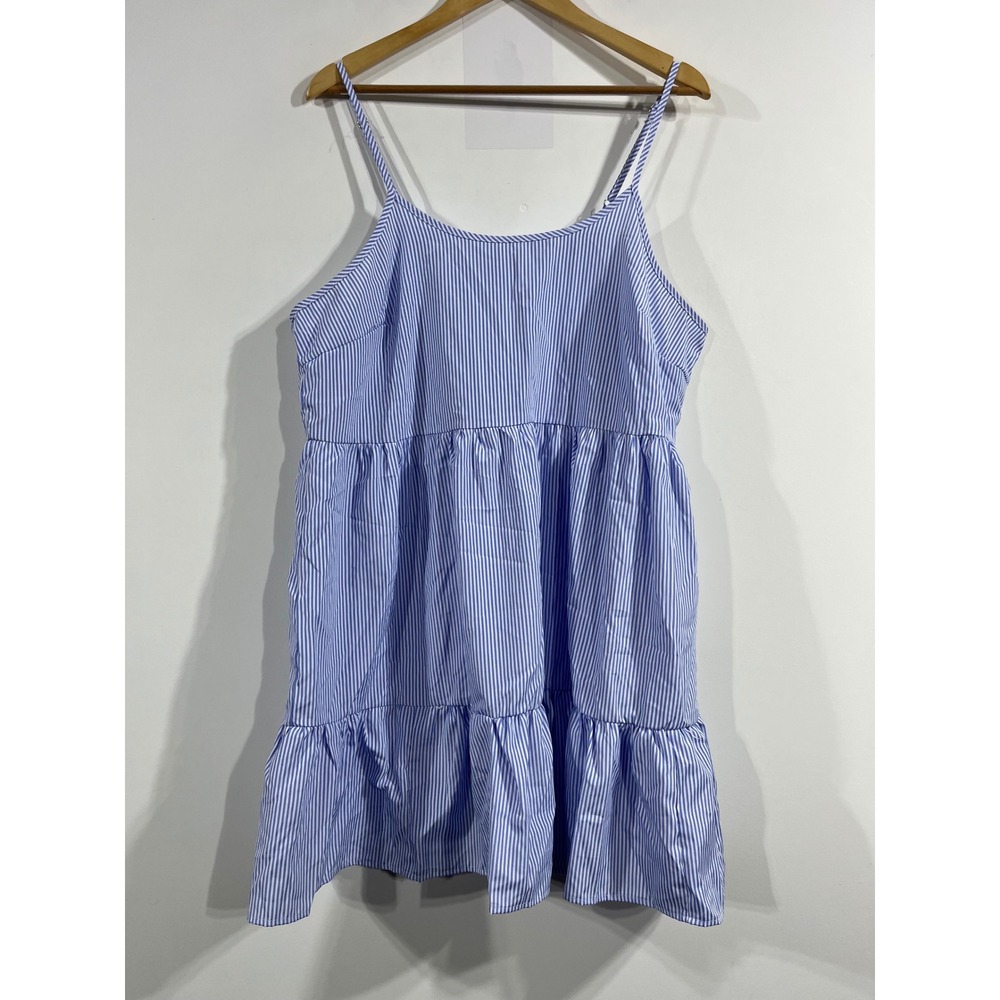 Womens Euro Summer Coastal Resort Striped Tiered Babydoll Mini‎ Dress Size 12